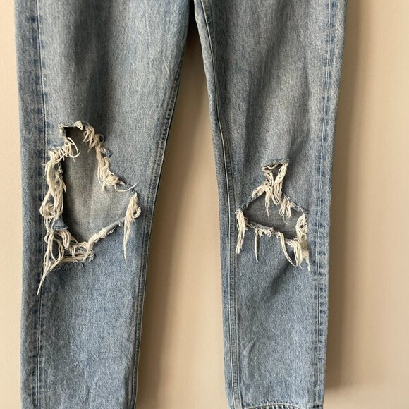 Agolde '90s Distressed Button-Fly High Rise Denim Straight Leg Jeans Blue 23 - Picture 5 of 10